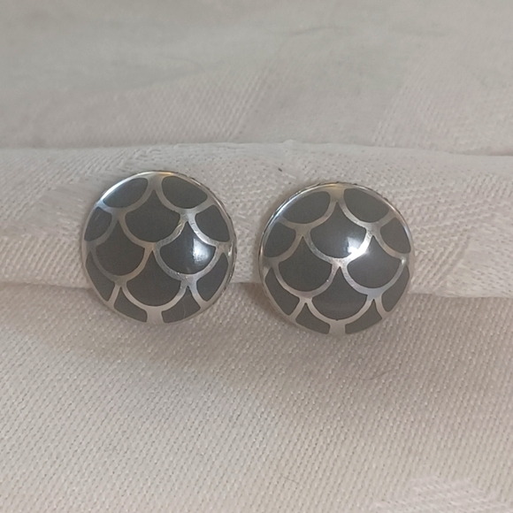 John Hardy Legends Naga Black Enamel Button Earrings, SS